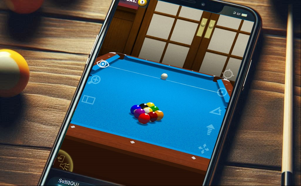 Close-up of a 9-ball pool game